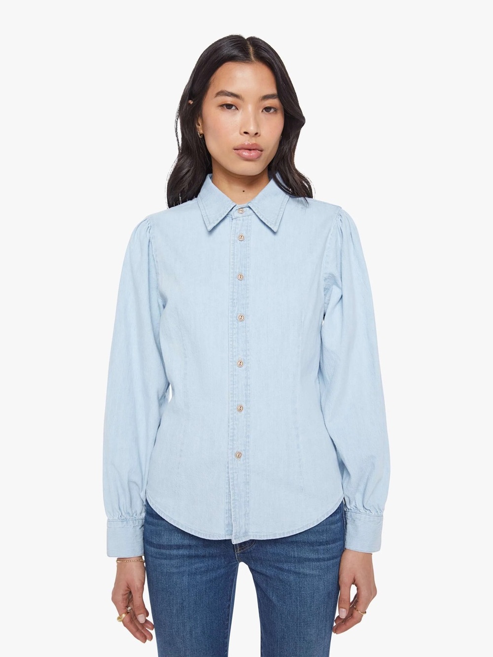 MOTHER The Pinch And Poof Denim Top in Less Is More